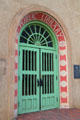 Public Library entrance adjacent to Palace of the Governors. Santa Fe, NM.