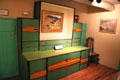 Custom cabinets with painted design at Blumenschein Home & Museum. Taos, NM.