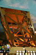 Leg of Eiffel Tower stands in Paris Las Vegas casino. Las Vegas, NV.