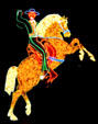 Antique cowboy sign displayed by Neon Sign Museum on Freemont Street at night. Las Vegas, NV.