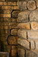 Detail of how Wright joined brick & stone in Graycliff living room fireplace. Buffalo, NY.