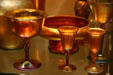 Steuben Gold Aurene glass goblets at Corning Museum of Glass. Corning, NY.