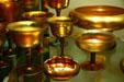 Steuben Gold Aurene glass bowls at Corning Museum of Glass. Corning, NY.