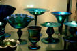 Steuben Blue Aurene glass samples at Corning Museum of Glass. Corning, NY.