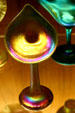 Steuben Gold Aurene glass lily vase with iridescence at Corning Museum of Glass. Corning, NY.