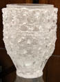 Cast lost wax diatreta glass vase in tradition of cage cup by Frederick Carder for Steuben Glass at Corning Museum of Glass. Corning, NY.