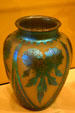 Steuben lamp base in blue aurene over alabaster etched design at Rockwell Museum of Art. Corning, NY.
