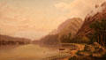 Native Canoes on Columbia River painting by Cleveland Salter Rockwell at Rockwell Museum of Art. Corning, NY.