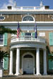 Neoclassical portico entrance of Roosevelt home run by National Park Service. Hyde Park, NY