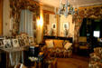 Roosevelt home Dresden or music room with porcelain chandelier purchased by James & Sara on tour of Germany in 1866. Hyde Park, NY.