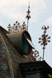 Finials & round roof window openings of Octagon House. Irvington, NY.