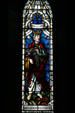 Stained glass windows with King David in Sage Chapel on Cornell Campus. Ithaca, NY.