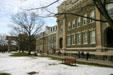 View along Sibley Hall to Johnson Museum of Art. Ithaca, NY.