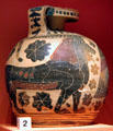 Greek terracotta aryballos at Memorial Art Gallery. Rochester, NY.
