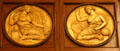Relief roundels showing Clio & Urania muses on Rush Rhees Library facade at University of Rochester. Rochester, NY.