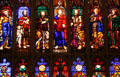 Stained glass windows of Christ & Evangelists + Peter & Paul in Trinity Church. New York, NY.