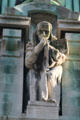 Medieval written word sculpture on Old New York Evening Post Building. New York, NY.