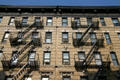 Heritage building with lions & fire escapes. New York, NY.