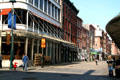 Front Street streetscape of Canon's Walk in South Street Seaport. New York, NY.