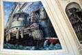 Ocean Liner boarded by government officials in New York harbor on mural by Reginald Marsh in U.S. Custom House Rotunda. New York, NY.