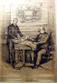 Graphic of Roosevelt with Governor Cleveland signing reform bill by Thomas Nast at Theodore Roosevelt Birthplace. New York, NY.