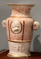 Porcelain Century Vase trimmed in red created for U.S. Centennial Exposition in Philadelphia by Karl L.H. Müller made by Union Porcelain Works, Greenpoint, Brooklyn at Metropolitan Museum of Art. New York, NY.