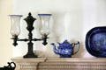 Double Argand lamp & blue flow teapot at Lefferts Homestead museum. Brooklyn, NY.