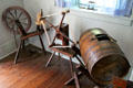 Spinning wheel, weasel & barrel at Edison Birthplace Museum. Milan, OH.