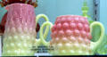Mount Washington Hobnail Burmese glass crème & sugar bowls at Milan Historical Museum. Milan, OH.
