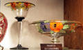 Glassware with painted decorations at Tiffin Glass Museum. Tiffin, OH.