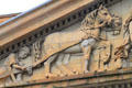 Pediment of Stark County Courthouse with detail of horses pulling plow. Canton, OH.