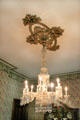 Chandelier & ceiling medallion in dining room at Hower House. Akron, OH.