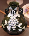 Olive green Umbrian Vase with applied flowers at Museum of Ceramics. East Liverpool, OH.