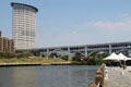 Federal Court House Tower & Detroit-Superior Bridge seen from The Flats. Cleveland, OH.