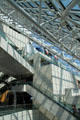 Multiple levels inside pyramid of Rock & Roll Hall of Fame. Cleveland, OH.