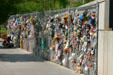 Memorial fence with objects left in memory of bombing victims at Oklahoma City National Memorial. Oklahoma City, OK.