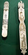 Scrimshaw whalebone corset busk & plaque at Columbia River Maritime Museum. Astoria, OR.