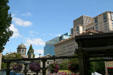 Streetscape over Pioneer Courthouse Square. Portland, OR.