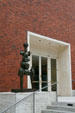 Portland Art Museum Belluschi Building entrance with sculpture. Portland, OR.