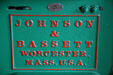 Roving thread spinning machine maker's plate of Johnson & Bassett, Worcester, Mass at Thomas Kay Woolen Mill. Salem, OR.