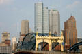 Smithfield Street Bridge against Pittsburgh skyline. Pittsburgh, PA.
