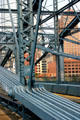 Iron suspension links pinned into cable holds up Smithfield Street Bridge. Pittsburgh, PA.