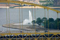 I-279 Bridge & fountain of Point State Park where Monongahela & Allegheny Rivers join to form Ohio River. Pittsburgh, PA.