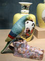 Porcelain parrot & vase by Meissen Porcelain Manuf. of Germany at Carnegie Museum of Art. Pittsburgh, PA.
