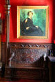 Foyer portrait over carved bench at Kingscote. Newport, RI.
