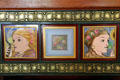 Art tiles on billiard room fireplace at Chateau-sur-Mer. Newport, RI.