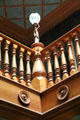 Great Hall Eastlake balustrade & light fixture at Chateau-sur-Mer. Newport, RI.