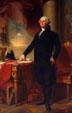 Portrait of George Washington by Gilbert Stuart , a Rhode Island native, in the State Reception Room of Rhode Island State House. Providence, RI.
