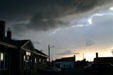 Storm clouds over Mitchell rail depot. Mitchell, SD.