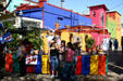 Colorful juice stand & buildings on Market Square. San Antonio, TX.